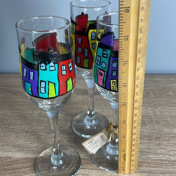 My Tree Design Jelly Bean Row Colorful Hand-Painted Wine Flute Glasses Set of 3 - Picture 4 of 6